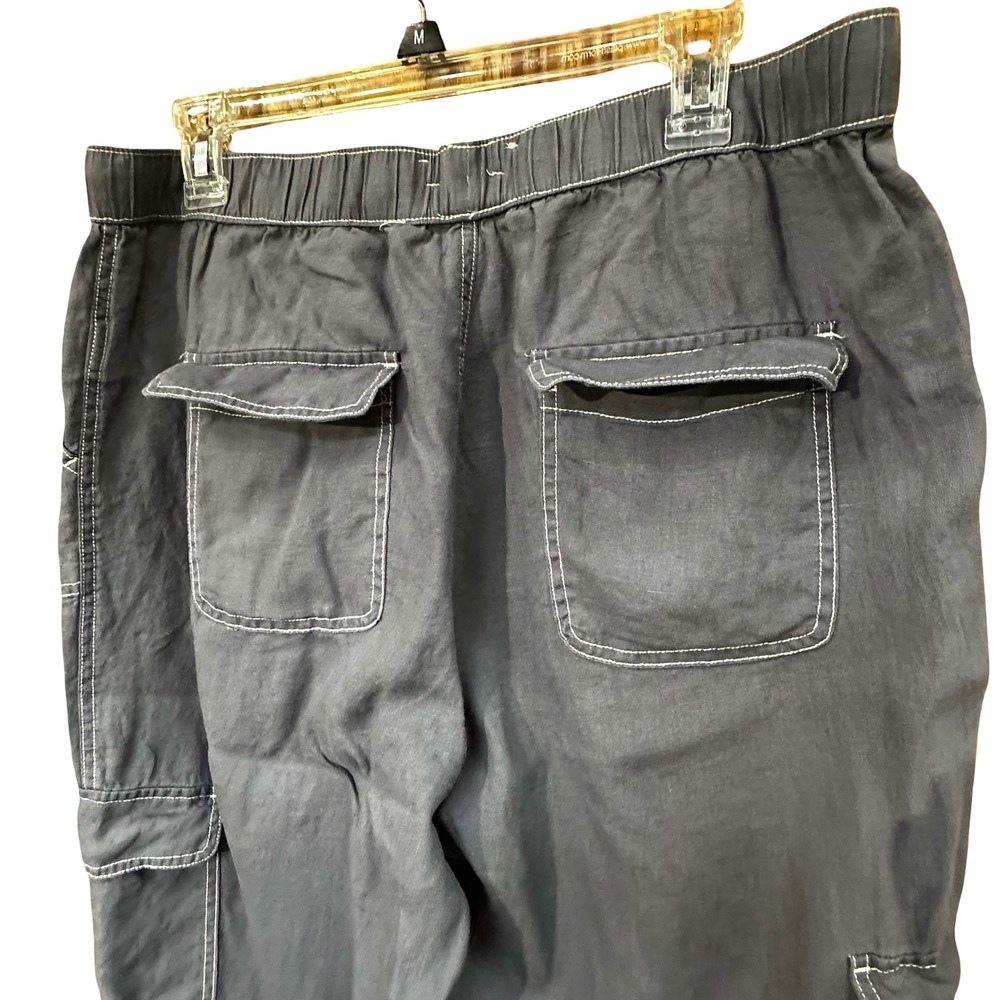 Nicole Miller 100% Linen Cargo Pants Gray XL Elastic Waist Joggers New - Picture 5 of 12